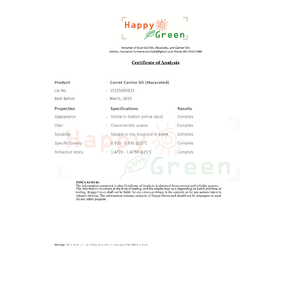 Happy Green Carrot Infused Carrier Oil - Minyak Akar Wortel