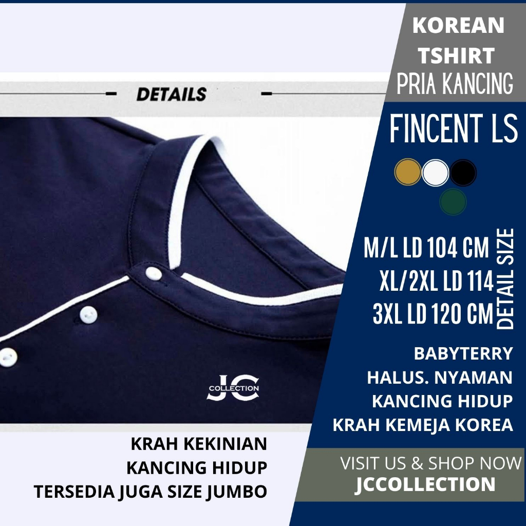 Tshirt Kaos Jumbo Pria / Tshirt Kaos Panjang Pria Gaya Korea Variasi Kancing Fincent - JCCollections