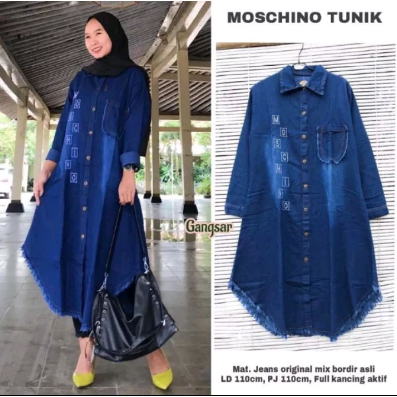 Mochi Long Tunik | Tunik Jeans Denim Size L - XL