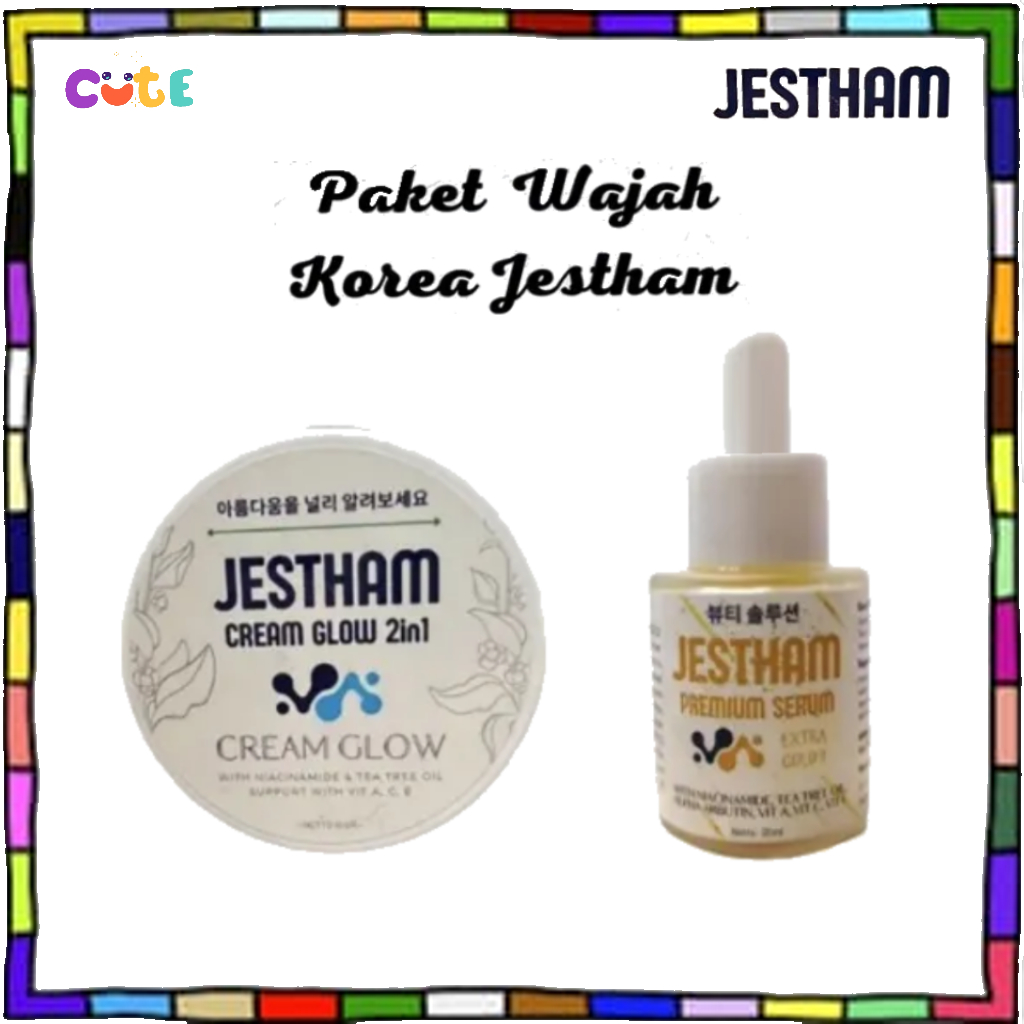 JESTHAM Bundle Glowing Cream 10 gr & Serum Gold 20 ml JESTHAM Cream Korea 2in1 // Paket Wajah Best S