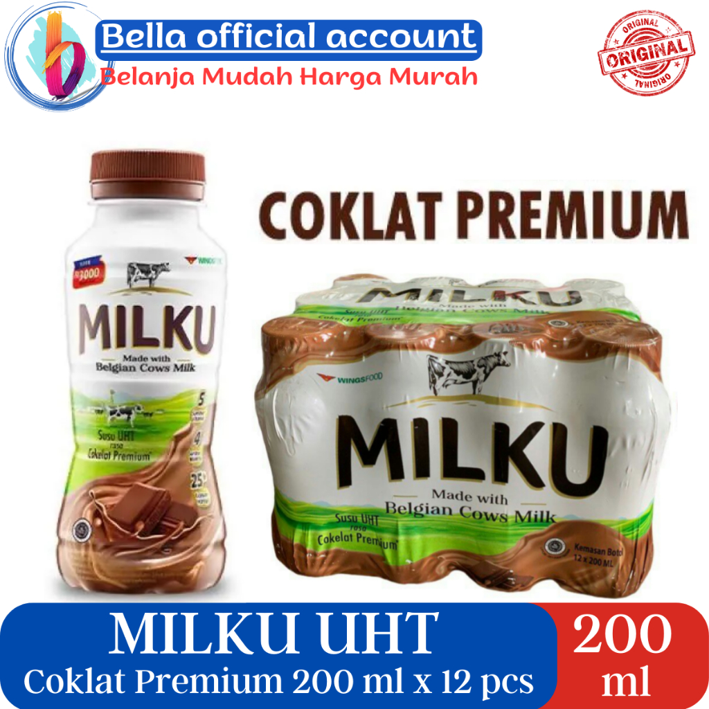 

Milku Coklat Beligian Cows Milk 12 Botol x 200 mL | 1 Pak