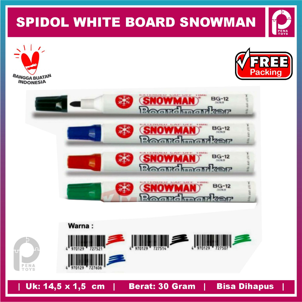 

Spidol Sepidol Board Marker Sepidol Snowman BG 12/BG12/BG-12 Papan Tulis Bisa Dihapus