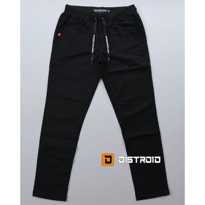 Celana Chino Panjang Pria Cino Rib Pinggang Karet Distro Premium Hitam Size 28-38