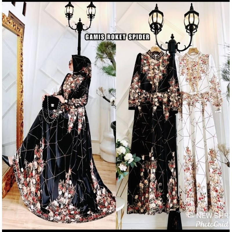 NEW SHR MAXI DRESS SCUBA PRINTING SPIDER BY SYAHIRA ORIGINAL