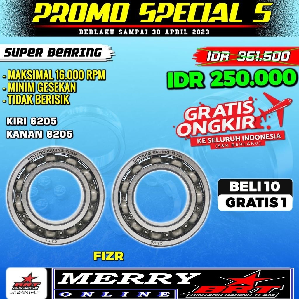 Promo 87 89 Super Bearing BRT Klaher Kruk as 6205 6205 F1ZR fizr Satria 2Tak Hiu Lumba - 6304 6205 Rx King laher