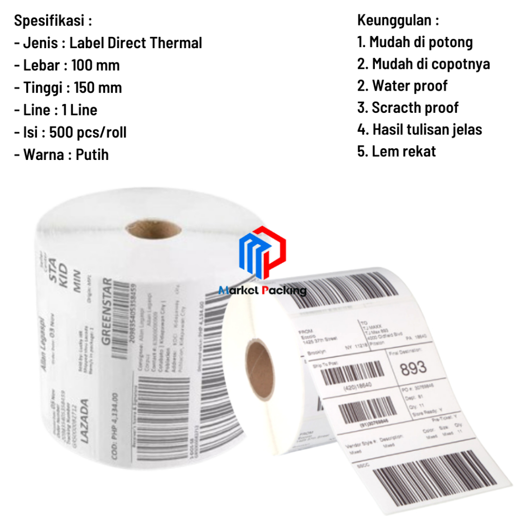 

InJO KERTAS THERMAL 100X150 500PCS LIPAT LABEL STICKER BARCODE UKURAN A6