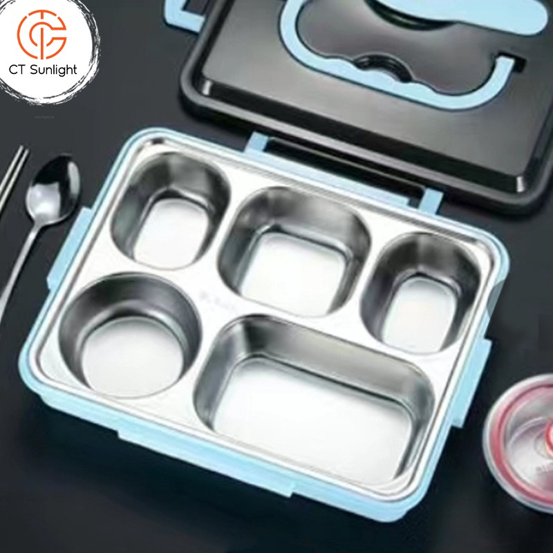 Kotak Makan 5 Sekat Stainless / Lunch Box Stainless Tahan Panas Dan Anti Tumpah