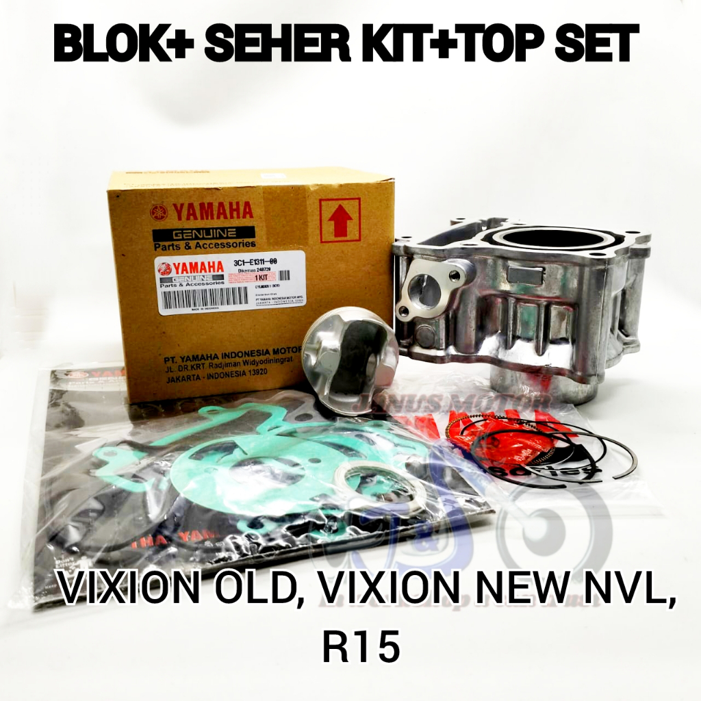 Blok seher + Piston Kit + Top Set Vixion Old New NVL R15 Yamaha 3C1 / 1PA Kualitas sangat bagus pres