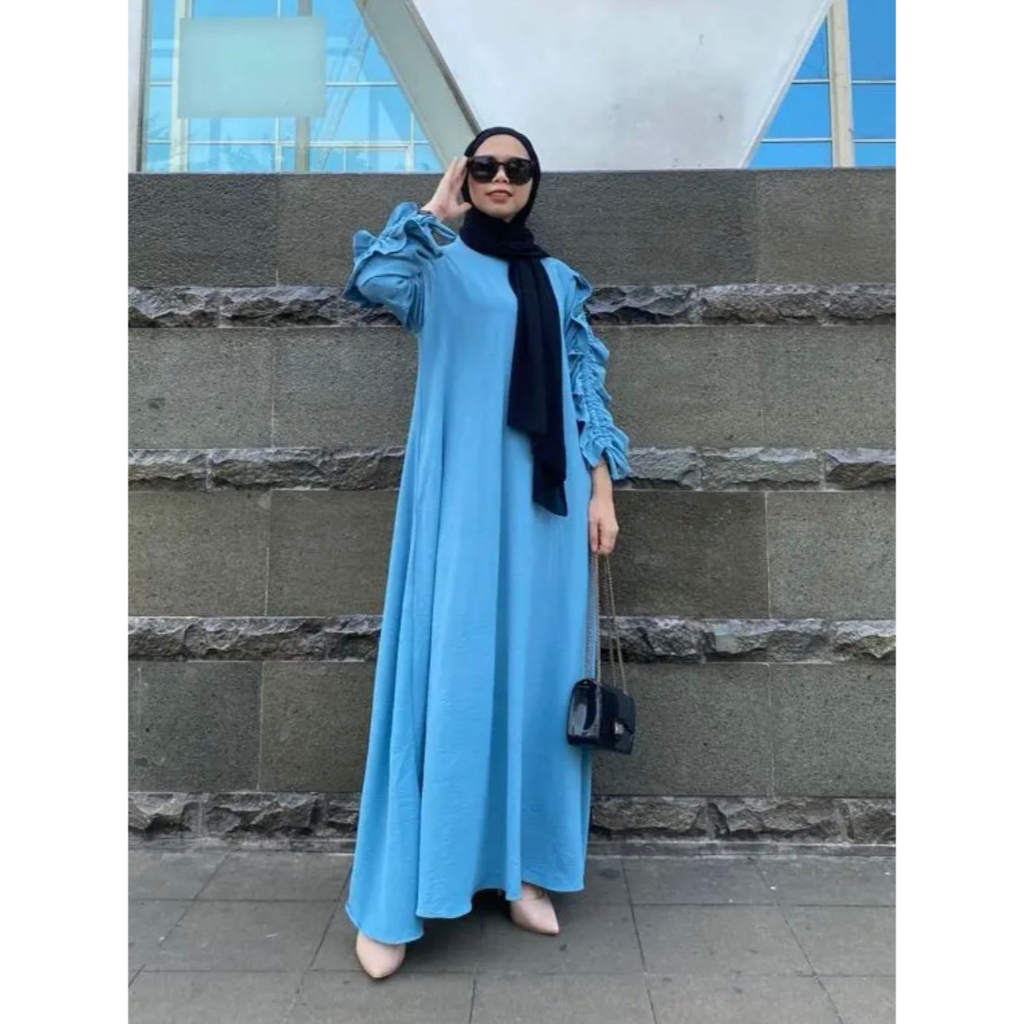 TANIA GAMIS MAXI LENGAN SERUT DRESS ATASAN WANITA CRINCLE AIRFLOW PREMIUM (KJI)