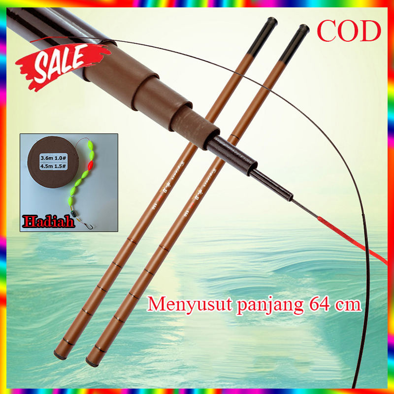 Spinnining Fishing Rod Strong Elasticity  2.7M/6.4M Telescopic Joran Pancing Super Power Fishing Rod Untuk Memancing Di Luar Ruangan Joran Tegek Rod Fishing Carbon Tegek Ruas Senar Pancing Fising Hook Fishing Pole Alart Pancing