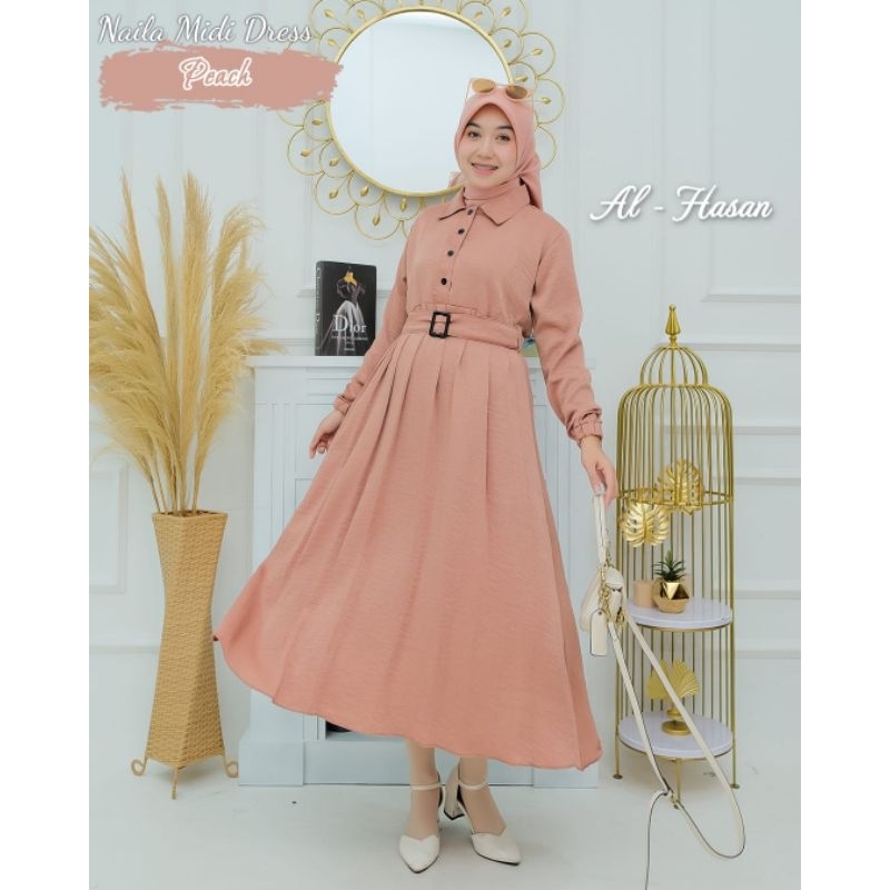 AL HASAN ORI MIDI DRESS FREE SABUK//NAILA MIDI DRESS AL HASAN//LONG TUNIK MIDI DRESS EMBOS