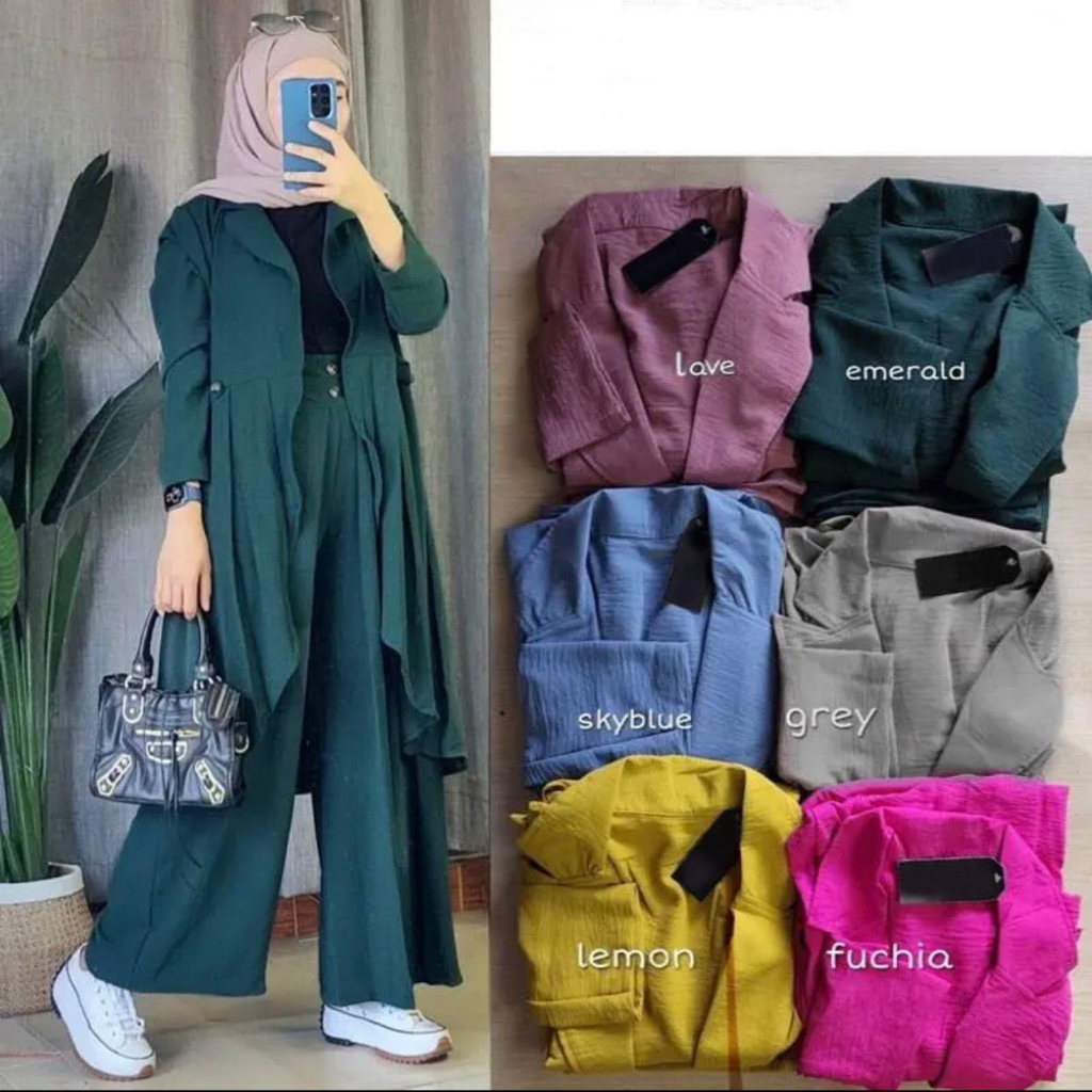 MELOVA SETELAN CRINCLE OUTER WANITA // KIREI ONE SET WANITA