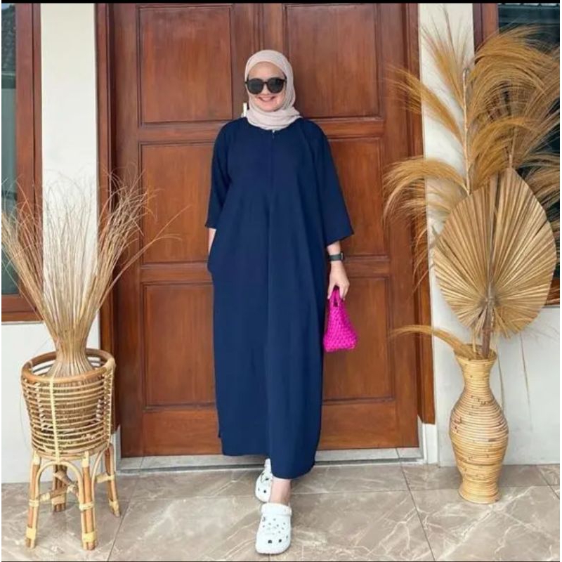 Daster Crinkle Airflow Jumbo Lengan 3/4 Daster Gamis Viral bahan Crinkle Airflow