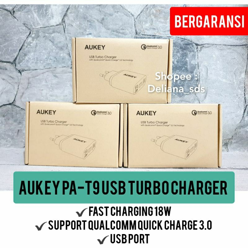 Aukey PA-T9 Turbo Charger Qualcomm Quick 3.0 Garansi Resmi 2 Tahun Kepala Charger Aukey Fast Chargin