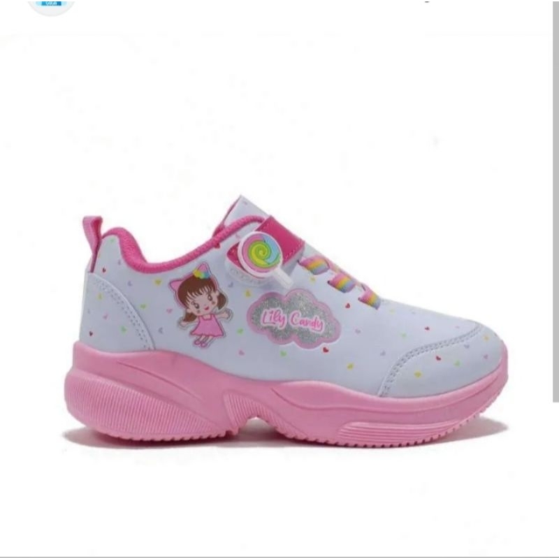 0SEPATU SEKOLAH ANAK PEREMPUAN ANDO LILY CANDY VELCRO PINK PAUD TK SD KETS SPORT RUNNING