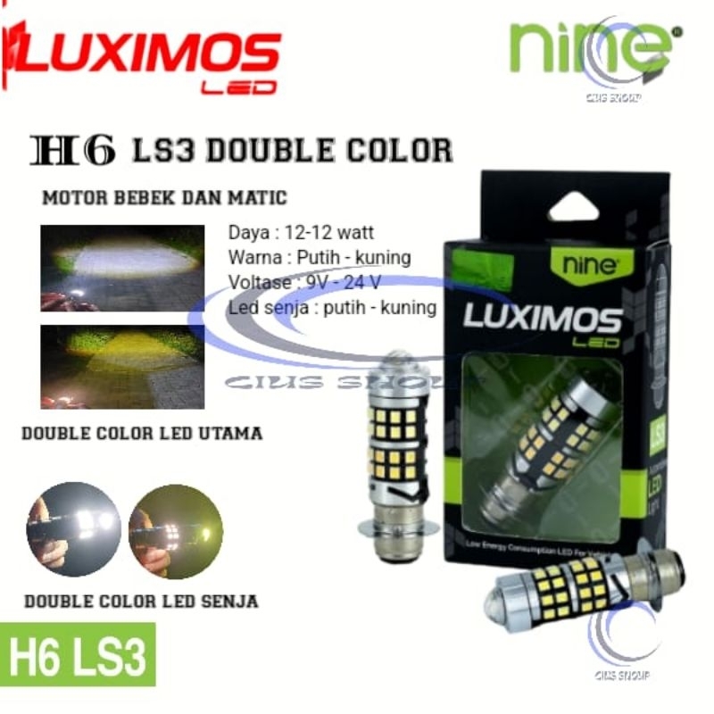 NINE LUXIMOS LAMPU LED H6 / H4 LS2 LS3 LASER 2 WARNA HI LOW PUTIH KUNING + SENJA BIRU PNP AC DC SUPER TERANG