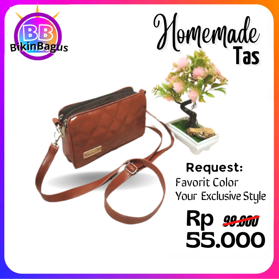Tas Selempang cewek Mini Imut 2 zipper Homemade Tas Selempang Mini