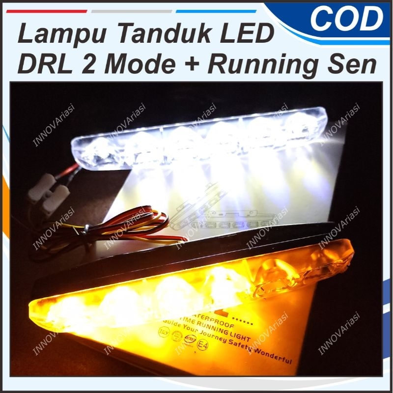 LAMPU TEMBAK SOROT DRL LED MOBIL 6 MATA TERANG PUTIH CRYSTAL TANDUK DEPAN GRIL BUMPER MOBIL WATERPRO