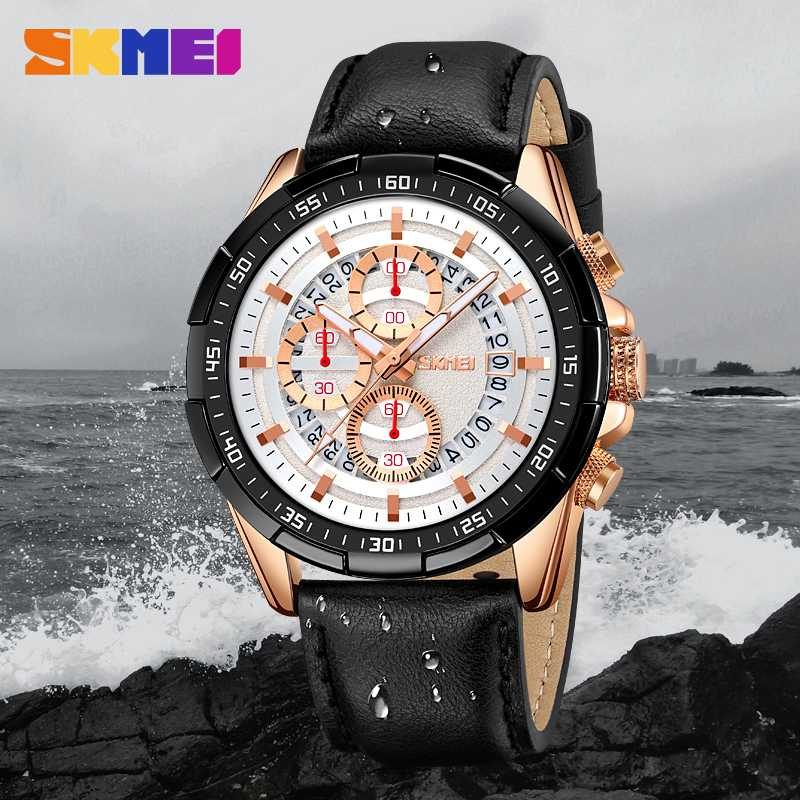 Jam Tangan Pria Sporty Quartz Movement Waterproof Stopwatch Jamtangan Cowok Desain Dial Elegan Anti Air