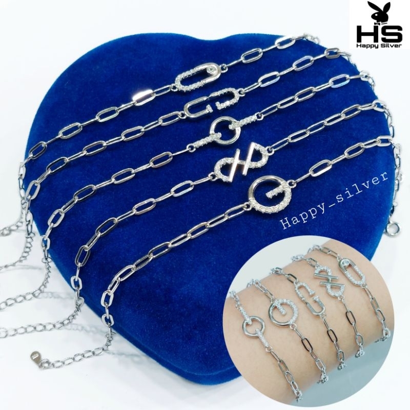 Gelang Perak Asli Wanita Silver 925 Lapis Emas Putih Rantai Nori Catena Plat Permata - Gelang Wanita