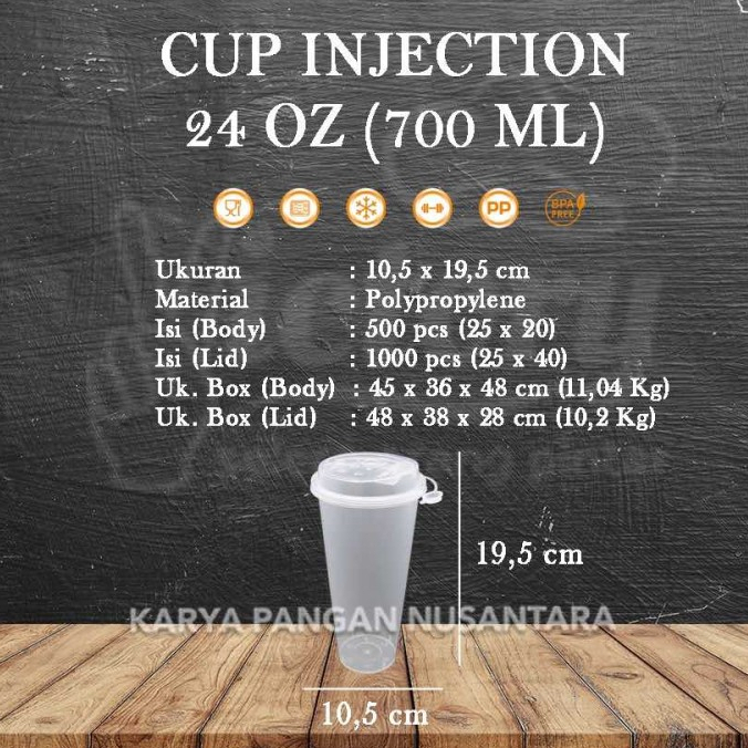 Cup injection + Tutup isi 25pcs (24oz/700ml) Cup Injection Reusable