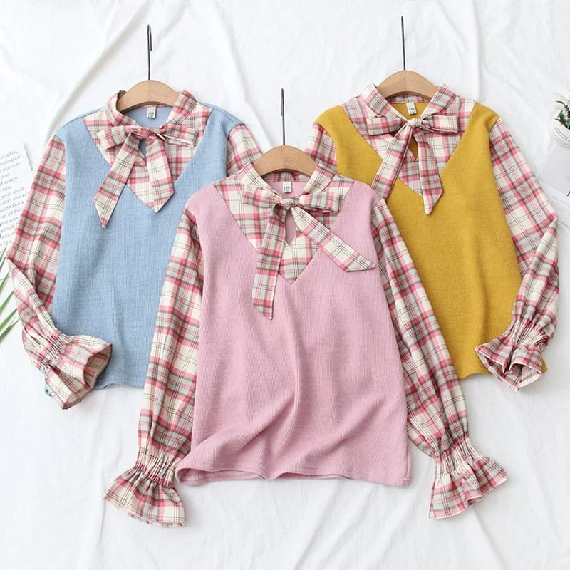 GSC - Cresida Ribbon Tie Blouse - Blouse Top Wanita Korean Style / Blouse Lengan Balon Ruffle Wanita / WAFEL TOP