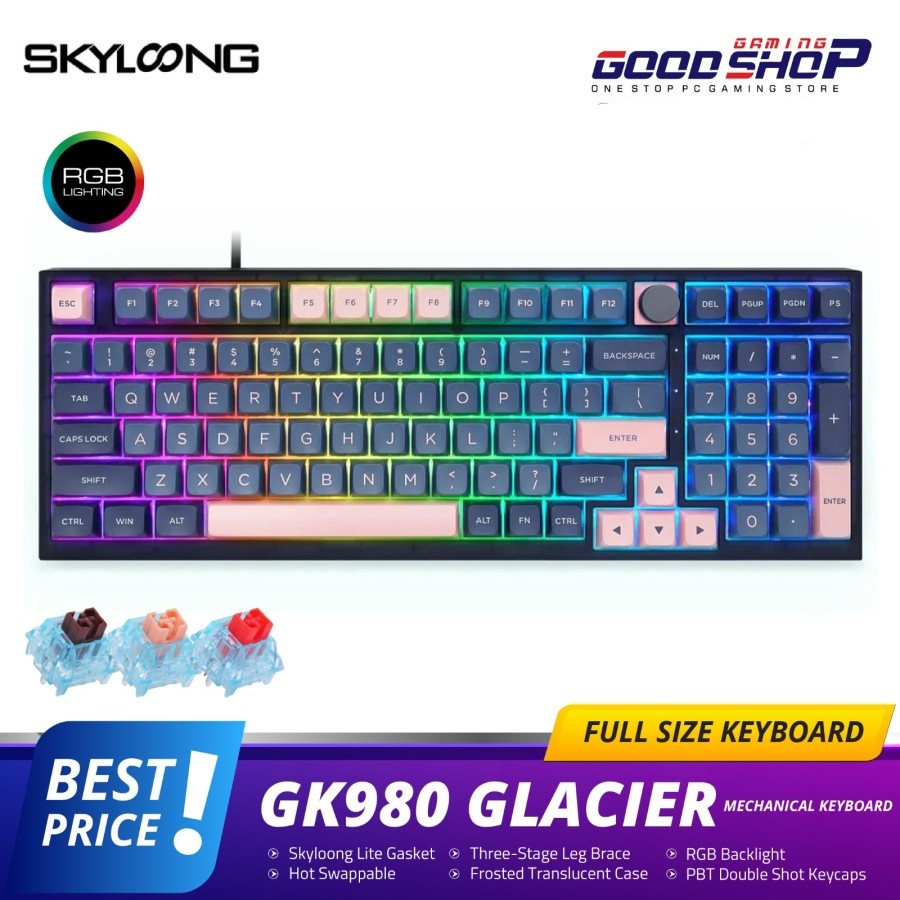 SKYLOONG GK980 GLACIER MECHANICAL BLUE PINK PBT KEYCAPS