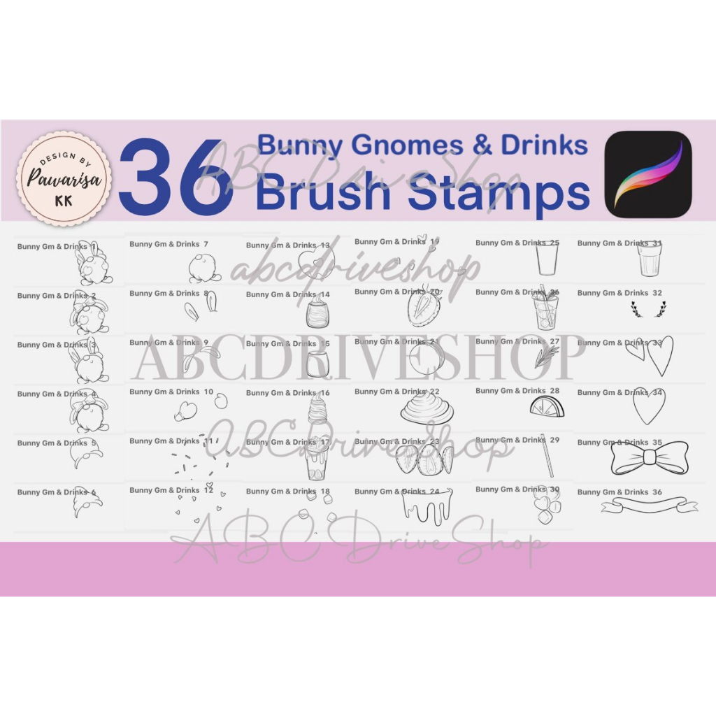 Procreate Brush - Procreate Gnomes &amp; Drinks Stamps