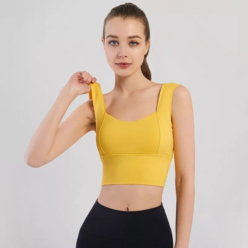 Bra Sport Crop Top Square Neck Seamless Olahraga Gym Push up