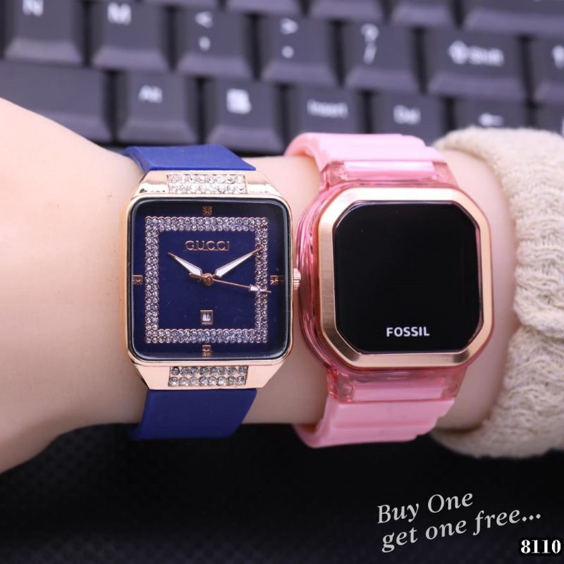 (Terima Cod)Jam Tangan Wanita Buy 1 Get 1 Paket Hemat Kado Guco Mata+Hp Touch Scren Rubber/Karet(Dikirim Jakarta Free Batrai)