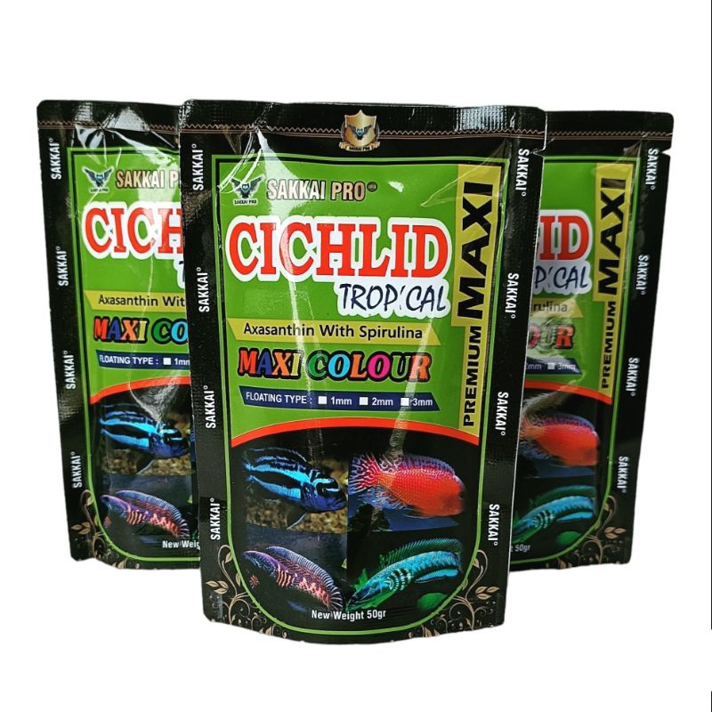 PAKAN PREMIUM MAXI SAKKAI PRO CICHLID TROPICAL 50 GRAM pakan colour booster ikan hias aquarium pakan ikan akuarium