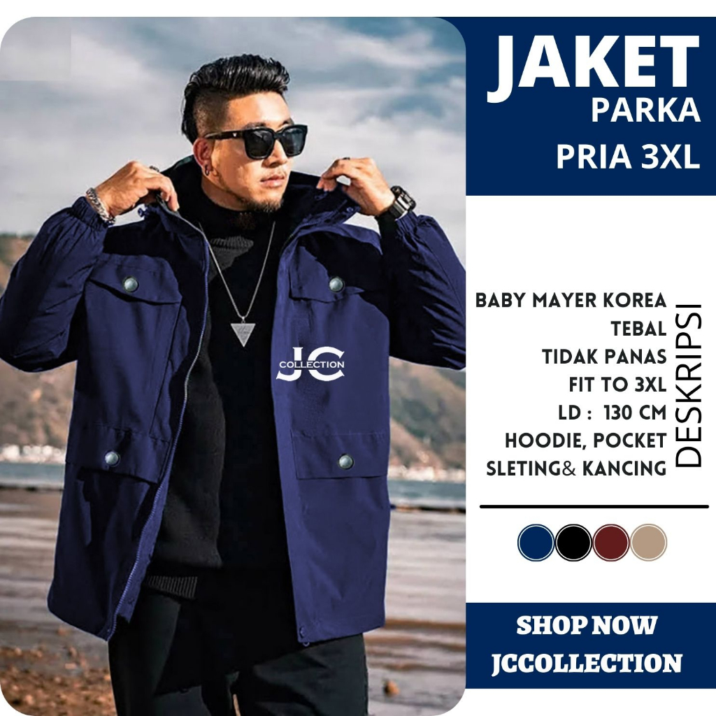 Sweater Jaket Parka Pria Jumbo 3XL / Men's Basic Parka Jacket JCCollections