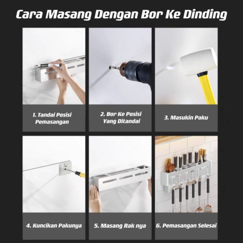 Rak Dinding Dapur Stainless Steel / Kitchen Rack / Tempat Taruh Sendok Garpu Pisau Dapur Gantungan Lap Dapur⭐Mrlion⭐