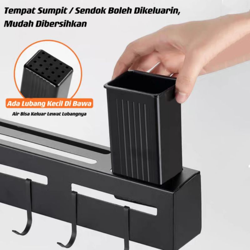 Rak Pisau Dinding Dapur Stainless Steel Rak Gantung Dapur Multifungsi Rak Tempel Tanpa Bor⭐ Supertop ⭐