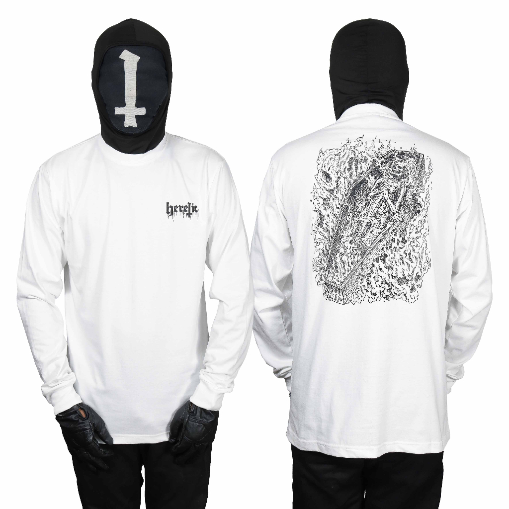 Heretic - Long sleeve Tees - Burning Coffin White