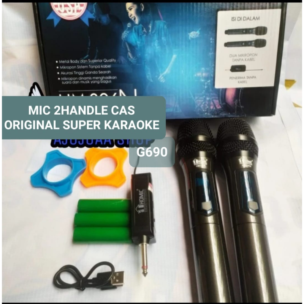 G690 ORIGINAL Mic SUPER KARAOKE Microphone Double Wireless HOMIC Mikrofon Microphone Double Vokal Ta