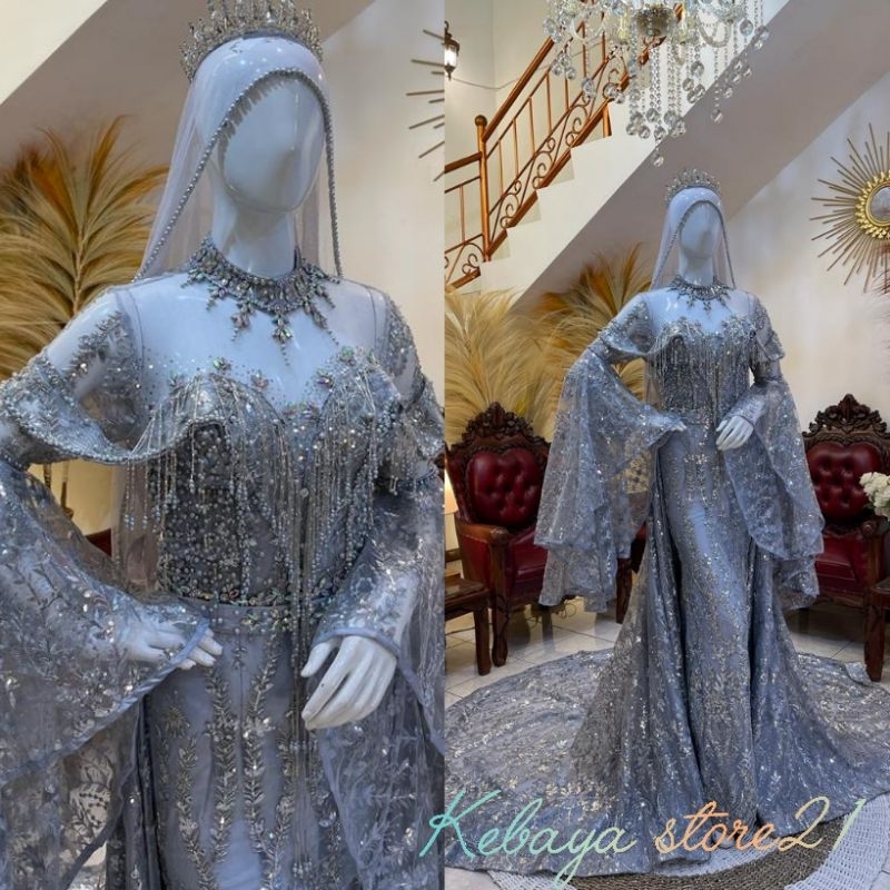 GAUN SLIM WEDING DRESS BALERO/ GAUN  PREMIUM  BEREKOR/BAJU PENGANTIN MODERN/ PAYET MUTIARA