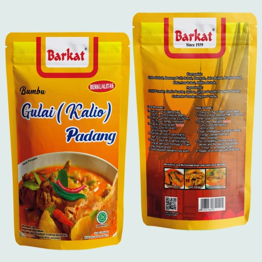 

Bumbu Gulai Kalio - Barkat 250gr 100% Asli Padang
