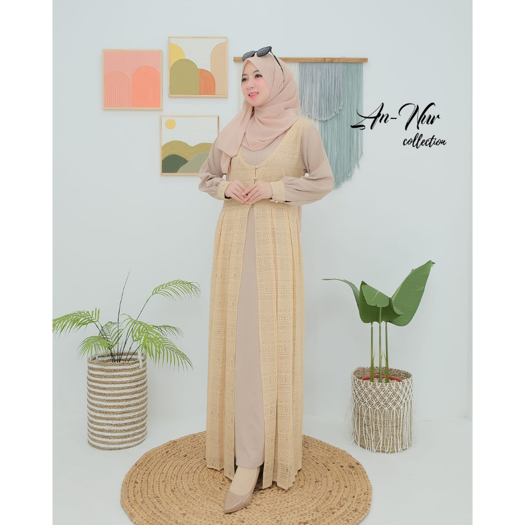 DRESS SAMIRA BY ANNUR COLLECTION GAMIS CRINGKLE MIX OUTER BRUKAT MALIKA TERBARU REMAJA KEKINIAN