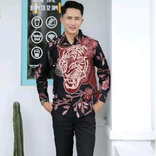 BATIK BOLO DEWO Motif Ki Maung Kemeja Baju Batik Pria Lengan panjang Lapis furing Hem Atasan