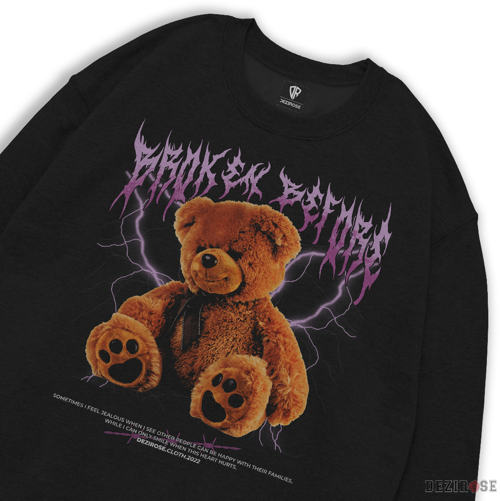 DEZIROSE Sweater Crewneck Bear Broken Before Pria &amp; Wanita Distro Fleece Tebal Premium Size M-XXL