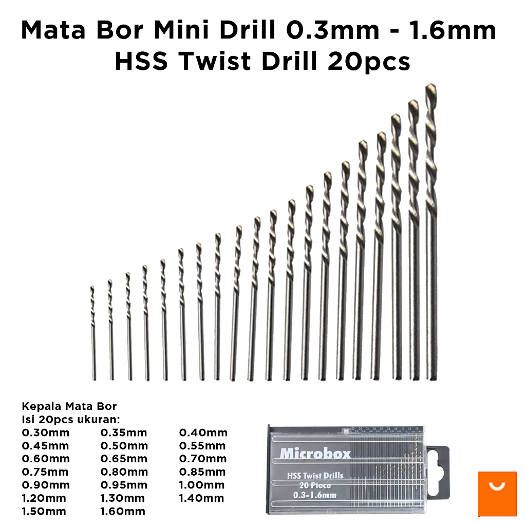 Mata Bor Mini Drill 0.3mm - 1.6mm HSS Twist Drill 20pcs