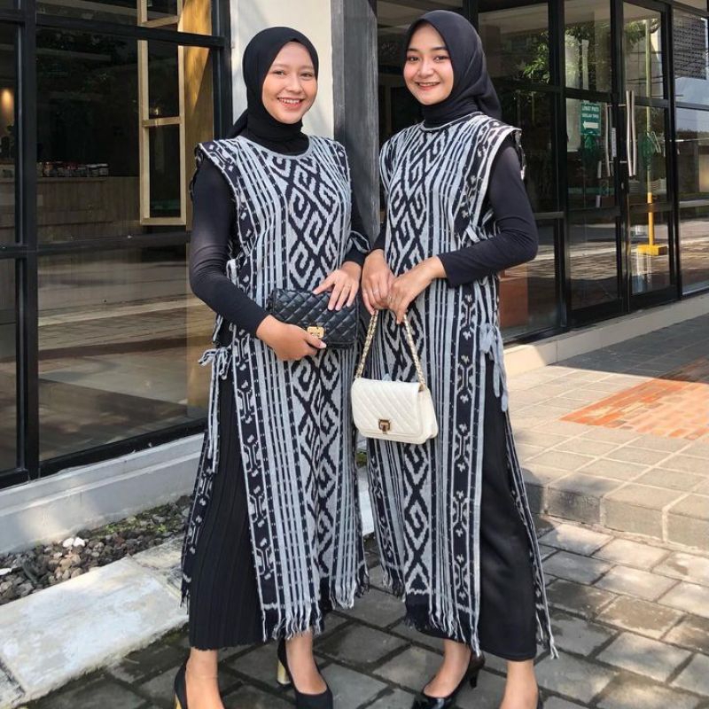 Vest Tenun Talia Panjang Wanita Trendy - Rompi Tenun Etnik - Vest Cewek - Outer Tenun Toraja