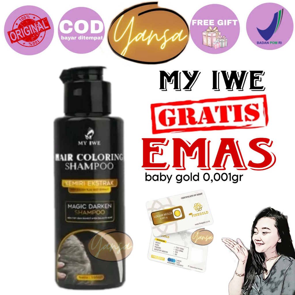 (gratis emas) Shampo My Iwe Hair Coloring Penghitam Rambut Uban - Hair Coloring Shampo