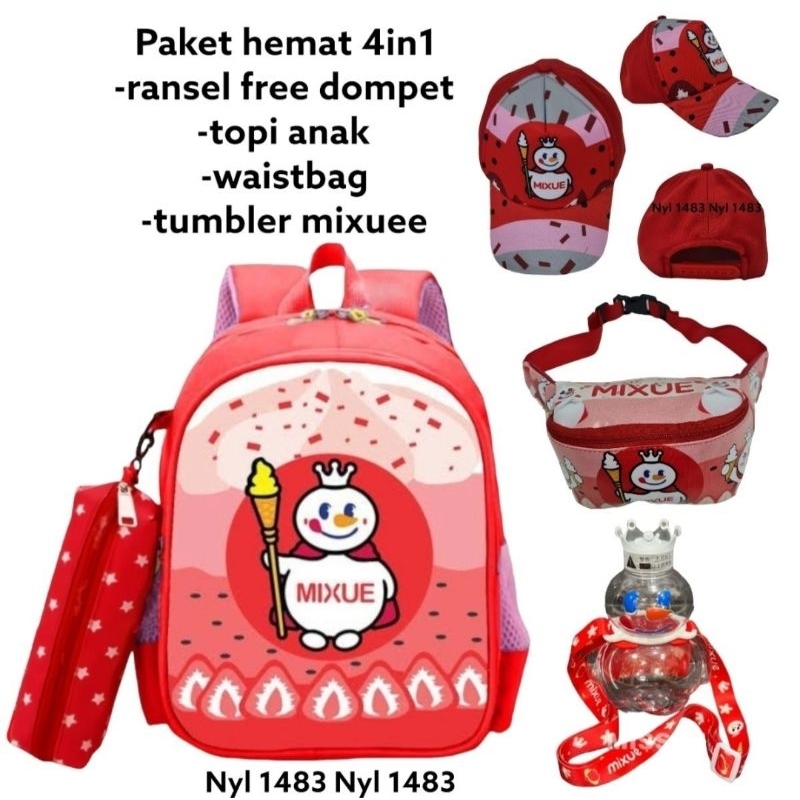 BANYAK BONUSNYA Tas Ransel Mixue 4in1 Tas Maskot Mixue+Tumbler+Topi