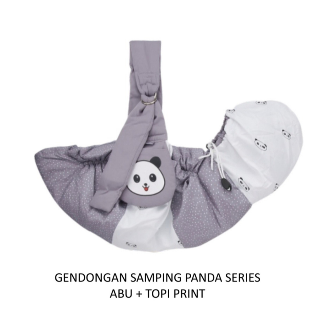 Gendongan Samping Panda Series Abu plus Topi Print OBG2311