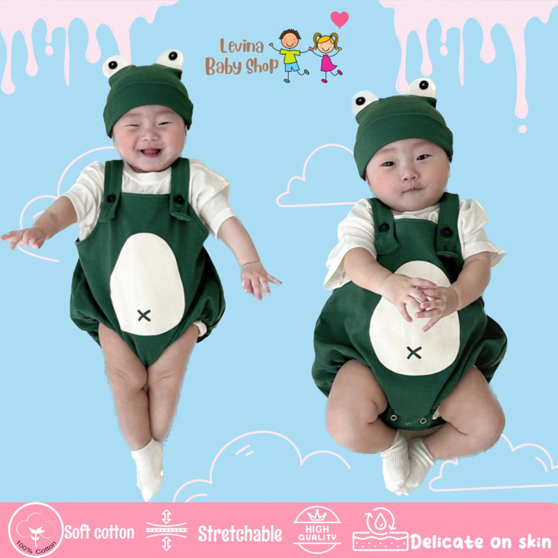 Jumper Bayi Costum Frog Unisex import 0-2 Tahun - Baju bayi karakter hewan - Romper Bayi perempuan d