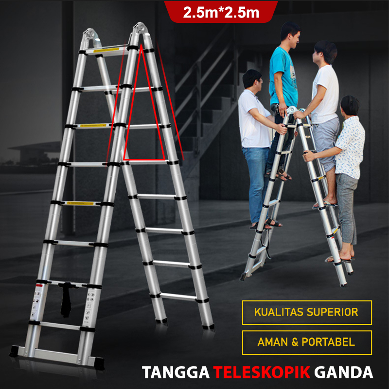 Tangga Lipat Portable DTZ3 Tangga Aluminium Teleskopik Single Double Best Quality Ukuran 5m (250cm+250cm)