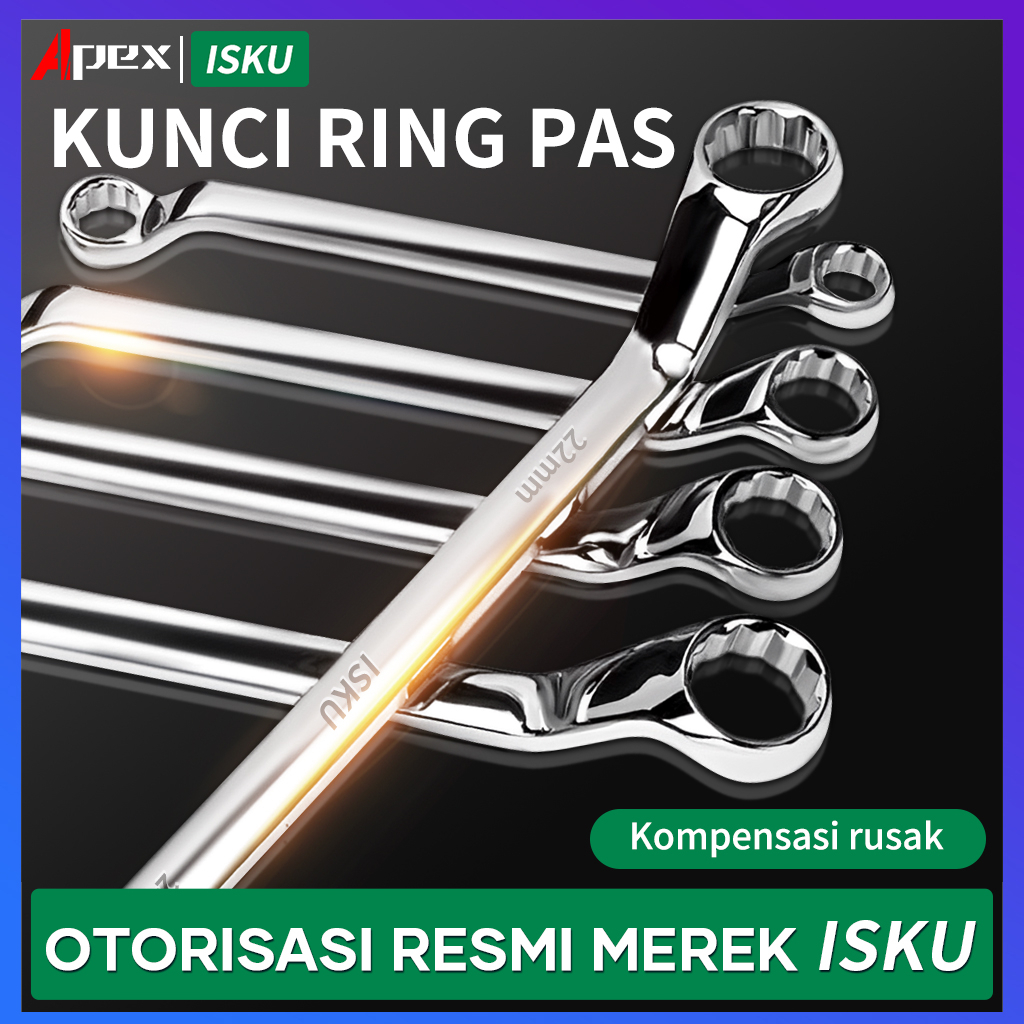 ISKU Kunci Ring pas 1 set lengkap 8x10 10x12 12x14 13x15 14 x17 16x18 17x19 19x21 22x24 dan 24x27mm