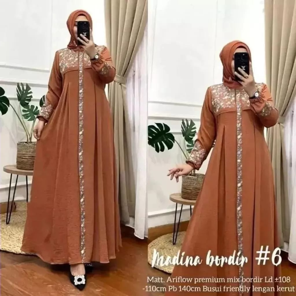 Baju Wanita Gamis Crinkle Airflow Madina Bordir Dress Kondangan Baju Wanita Jumbo Gamis Pesta Mewah Elegan